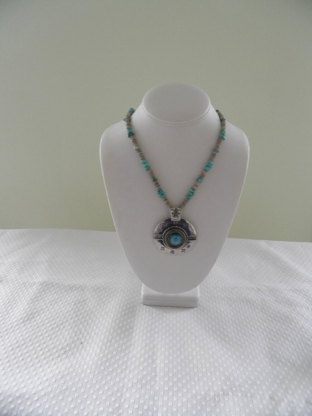 Turquoise Heishe Necklace with Large South West Style Pendant